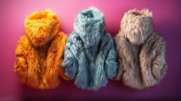 Solid Background Showcasing Faux Fur Hoodies