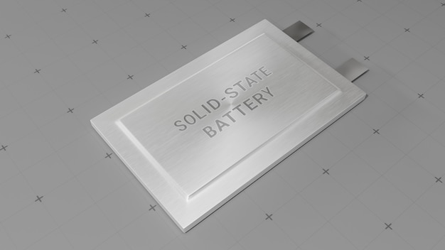 Solid state battery pack design for electric vehicle (EV) concept illustration, 3D rendering new research and development batteries with solid electrolyte energy storage for future car industry