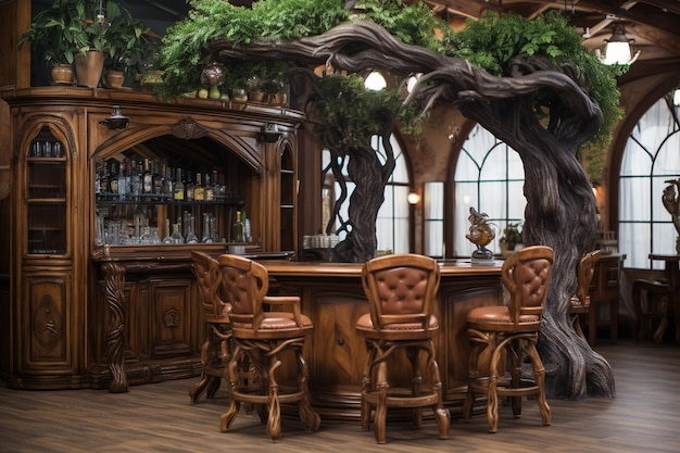 Solid wood bar in the bar