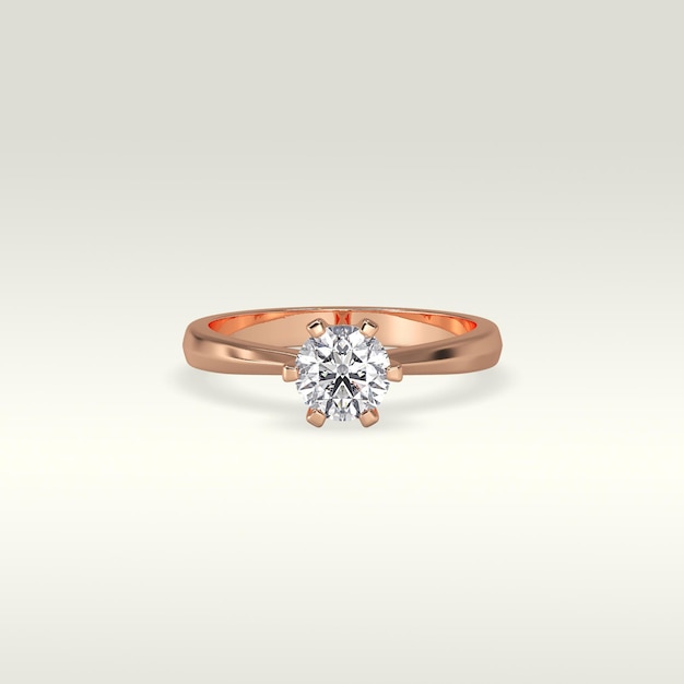 Solitaire engagement ring laying down position in rose gold 3D render