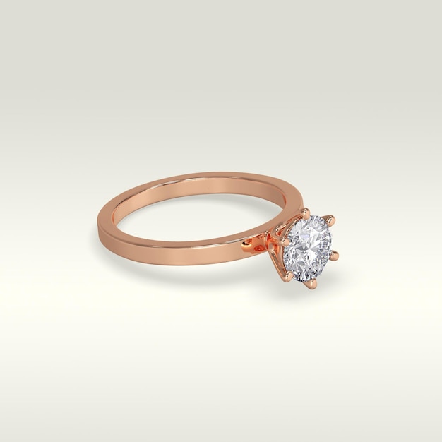 Solitaire engagement ring laying down position in rose gold 3D render