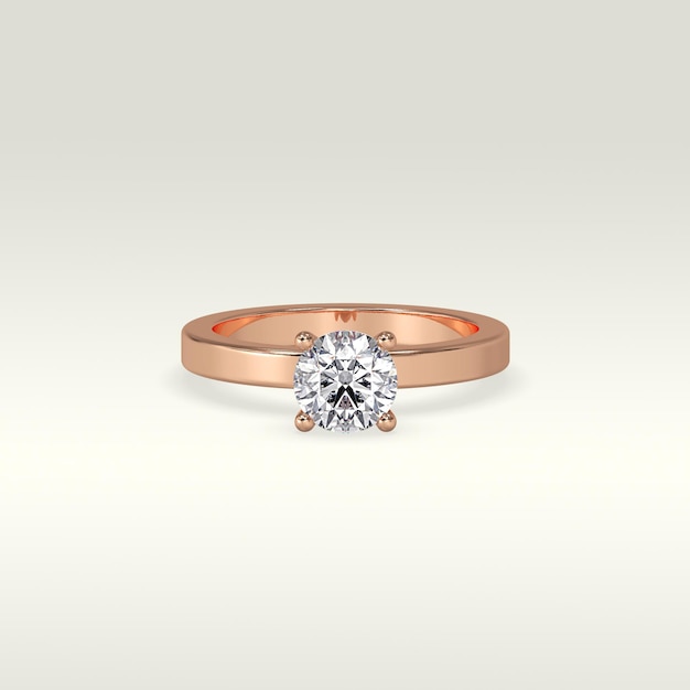 Solitaire engagement ring laying down position in rose gold 3D render