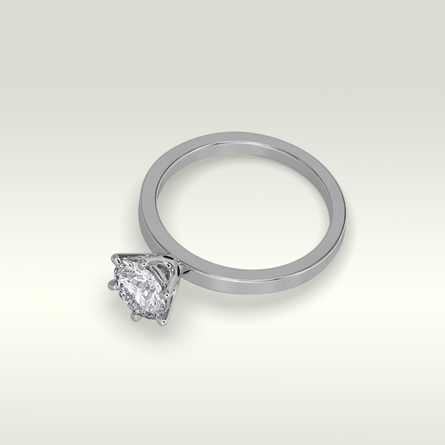 Solitaire engagement ring laying down position in white gold 3D render