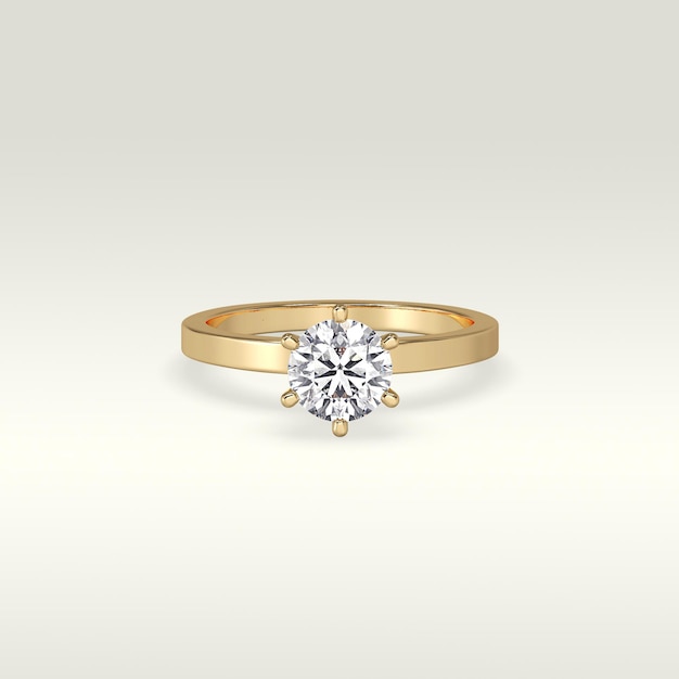 Solitaire engagement ring laying down position in yellow gold 3D render