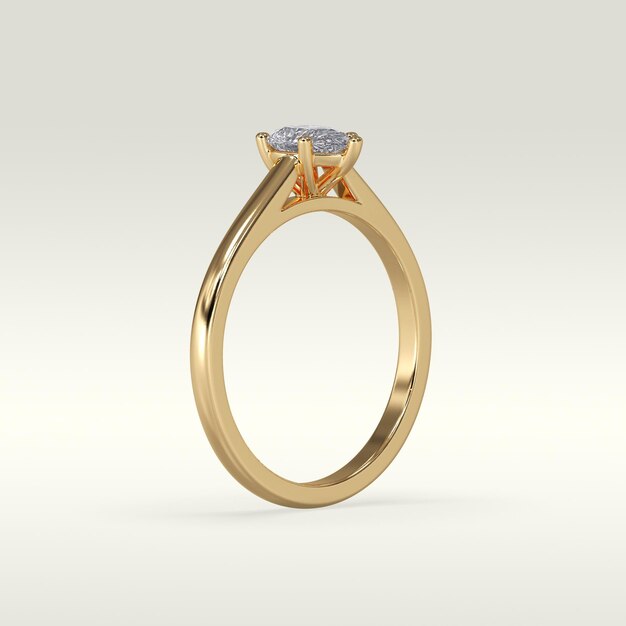 Solitaire engagement ring standing position in metal gold 3D render