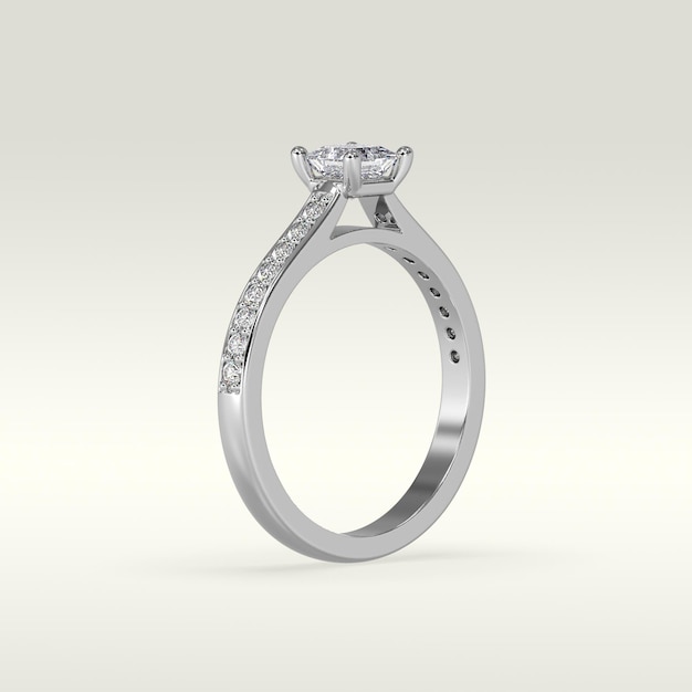 Solitaire engagement ring standing position in metal gold 3d
render