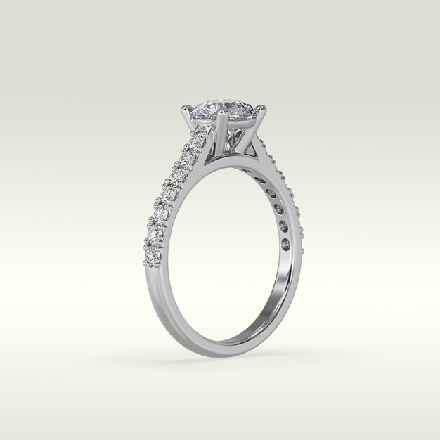 Solitaire engagement ring standing position in metal gold 3d\
render