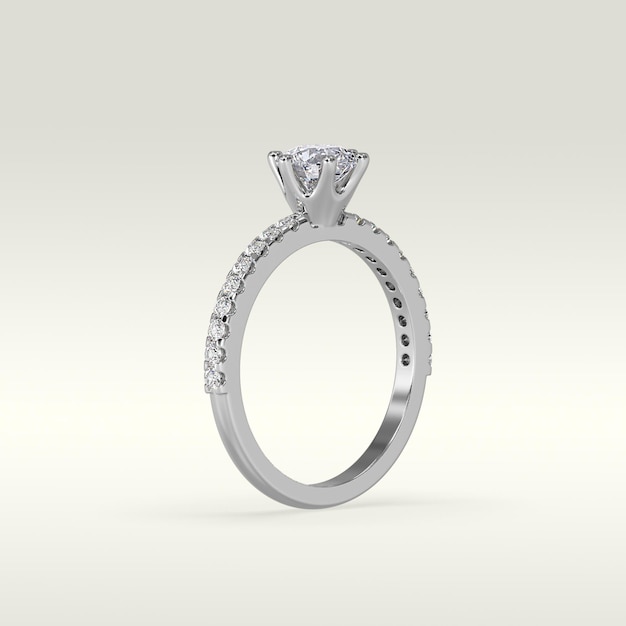 Solitaire engagement ring standing position in metal gold 3d\
render