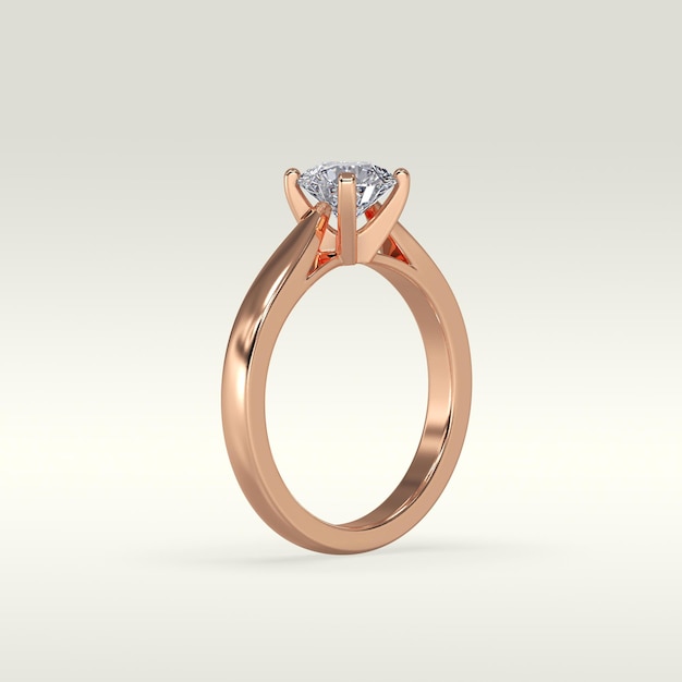 Solitaire engagement ring standing position in metal gold 3D render