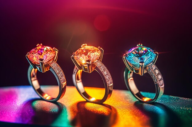 Photo solitaire rings in sparkly environment