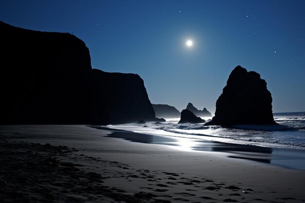 Photo solitary beach with rising moon