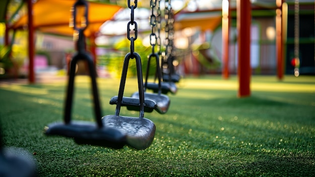 Solitary Black Swings in a Sunlit Play Area