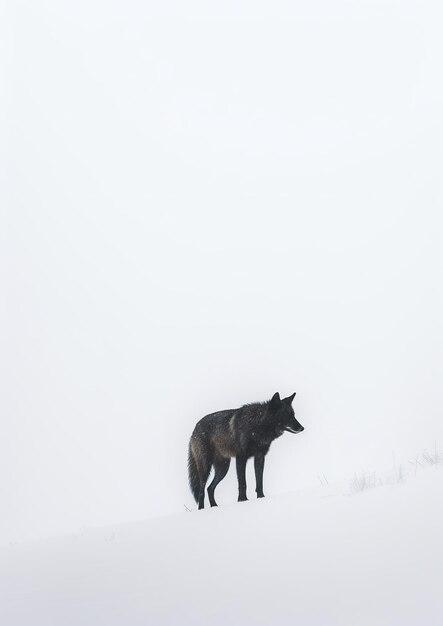 Solitary Black Wolf A Captivating Minimalistic Encounter in the Snow Generative AI