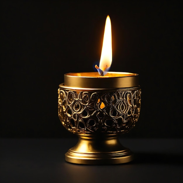 A solitary candle flickering in a luxurious golden candle holder Ai Generated