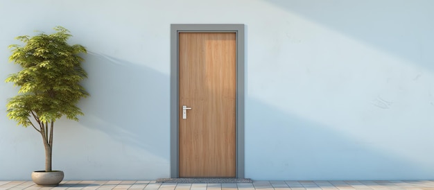 a solitary entrance door made from wood and steel