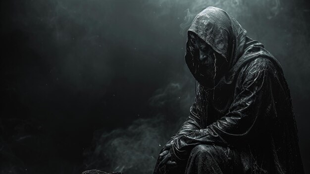 Photo a solitary figure cloaked darkness wallpaper