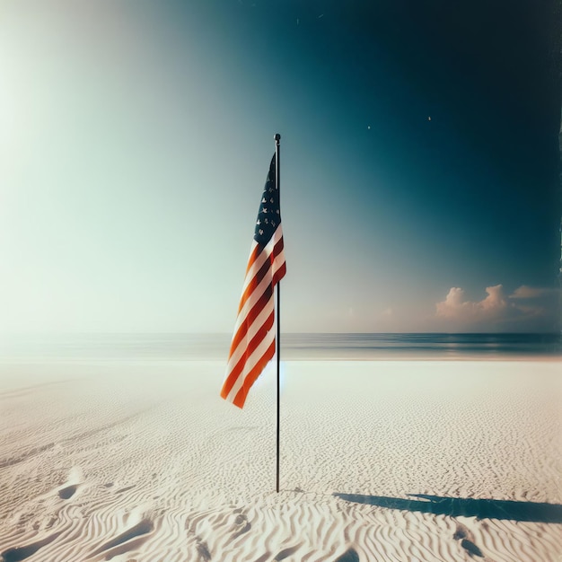 Photo solitary flag tribute on sandy beach