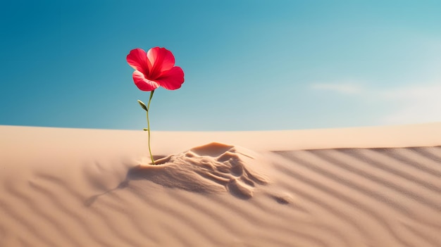 A solitary flower blooming in the barren desert landscape