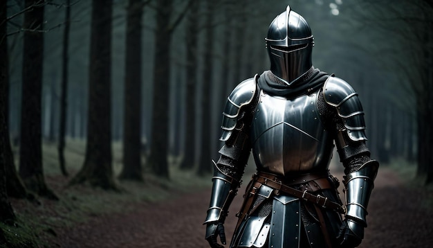 Solitary knight in dimly lit armor ai generated