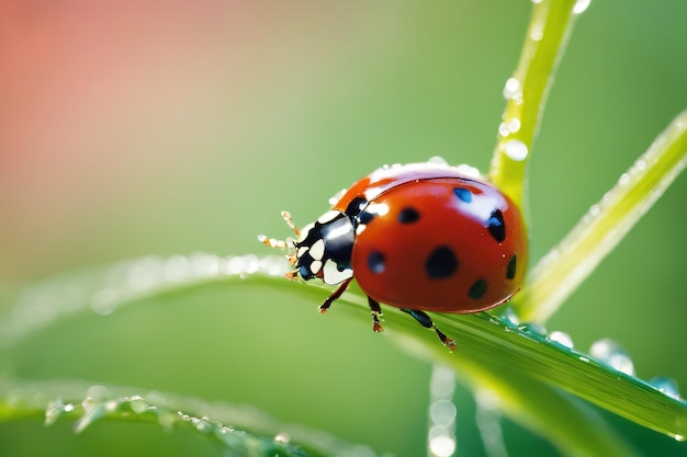 Solitary ladybug on green leaf showcasing its spots in macro closeup Generative ai