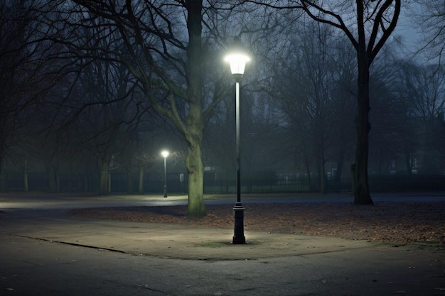 Foto lampione solitario in un parco non illuminato