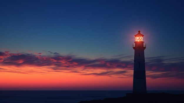 A solitary lighthouse standing against a dusky sky