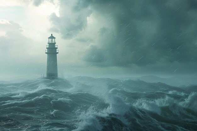 a solitary lighthouse standing tall against stormy