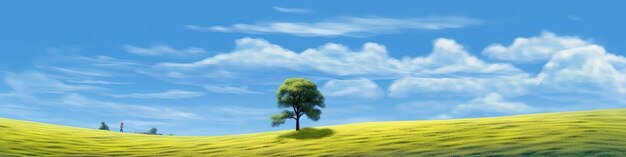 a solitary lone tree on a green hill