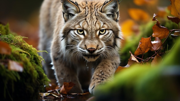 Solitary Lynx Prowling in Forest