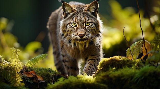 Photo solitary lynx prowling in forest