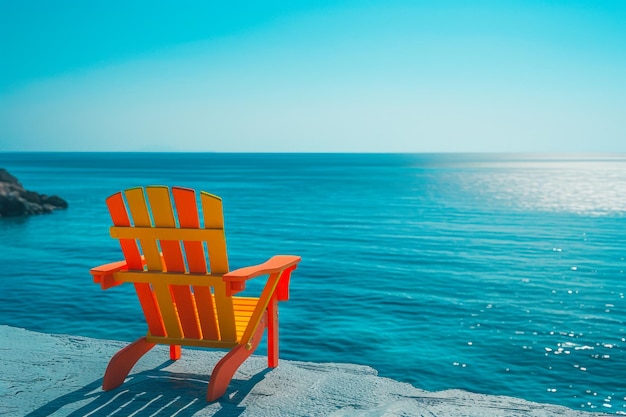 사진 바다 근처 에 있는 오렌지색 아디론다크 의자