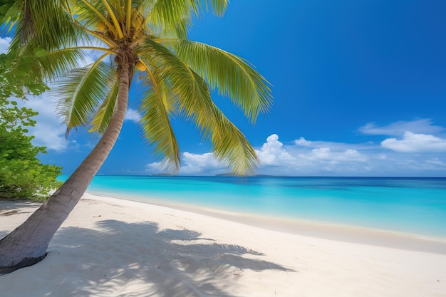 одинокая пальма, возвышающаяся над пустынным пляжем