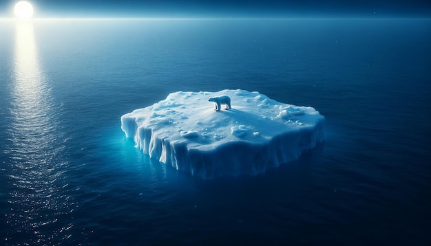 Solitary Polar Bear on Melting Iceberg