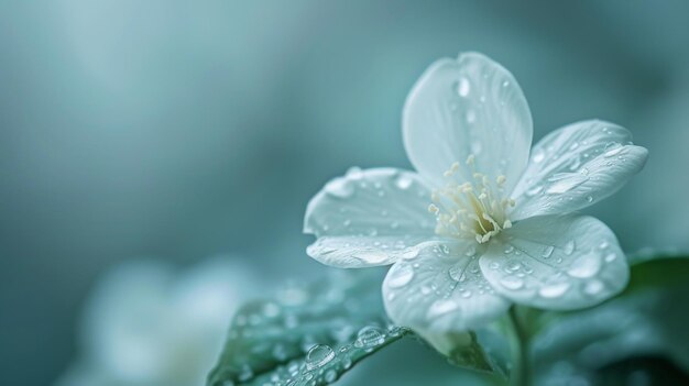 単独の雨の滴が 細な花びらにしがみついている 永遠性の美しさの証