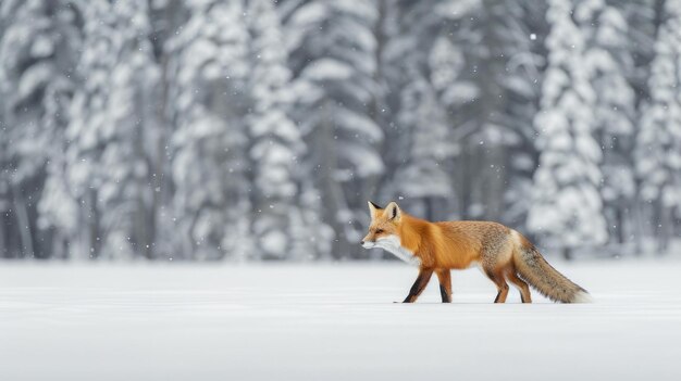 Photo a solitary red fox its coat a flame against the snow hunting in the silent expanse of algonquin park canada ai generative