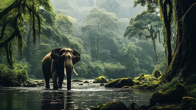 Photo a solitary sri lanka elephant at the river