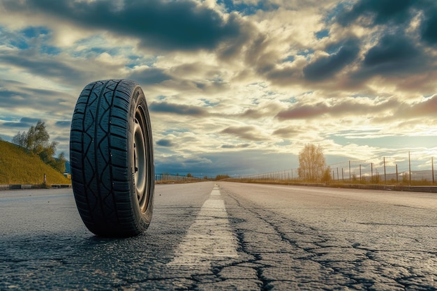 황폐 한 고속도로 에 있는 외로운 타이어