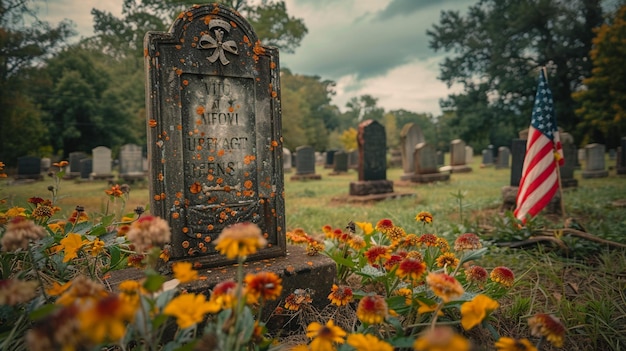 A Solitary Tombstone In Peaceful Cemetery Wallpaper