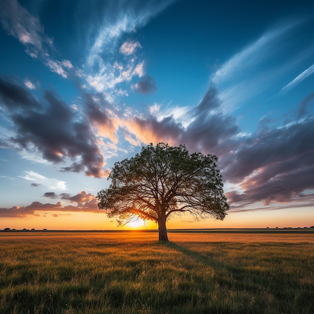 Solitary tree in wide angle perspective