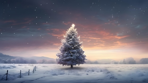 A solitary tree in a winter wonderland