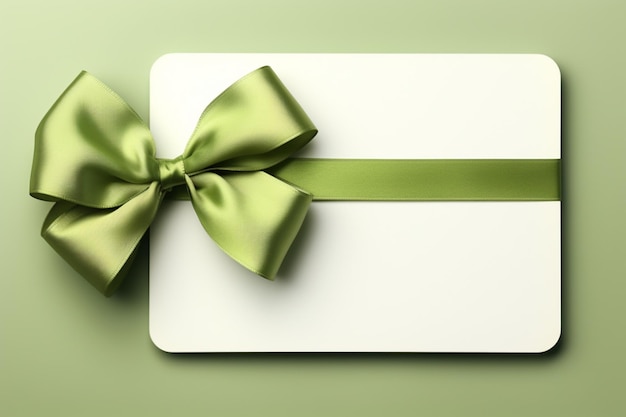 Solitary white backdrop showcases gift card featuring delicate green ribbon bow