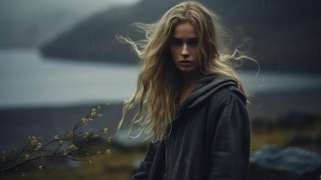 Фото Одиночество на природе, портрет грустной молодой женщины