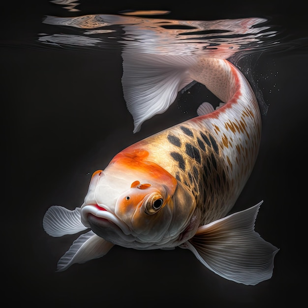 Solitude of a Koi Fish in Black Background