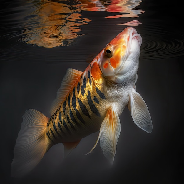 Photo solitude of a koi fish in black background