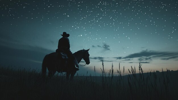 The solitude of a lone cowboy on night watch safeguarding the herd under the stars in the quiet of the prairie Generative AI