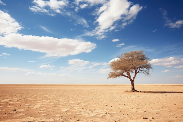 Solitude Lone Tree in Vast Desert Landscape