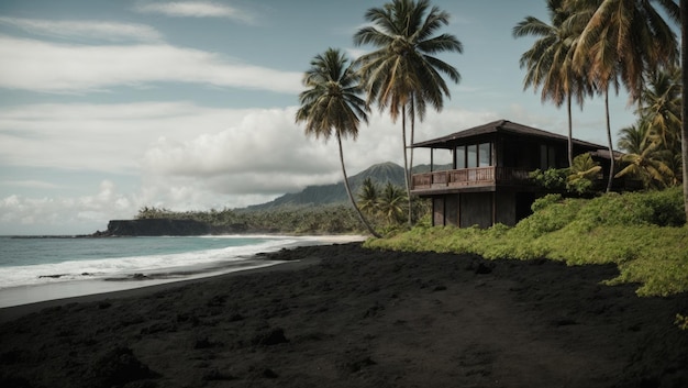 Solitude in Paradise A Tropical Black Beach Panorama