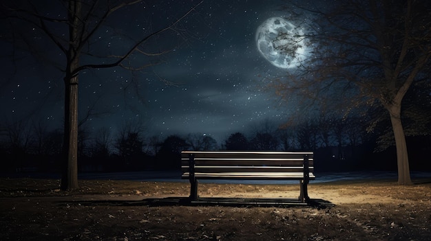 Solitude park bench at night