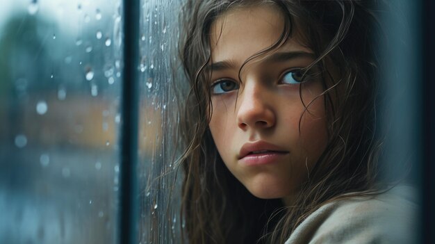 Photo solitude in rain capturing emotions through glass