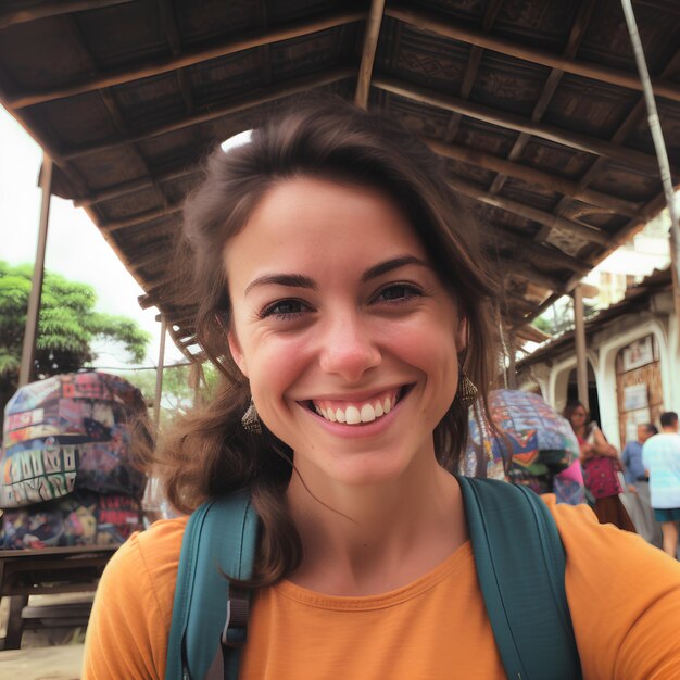 A solo female traveler making new diverse friends abroad